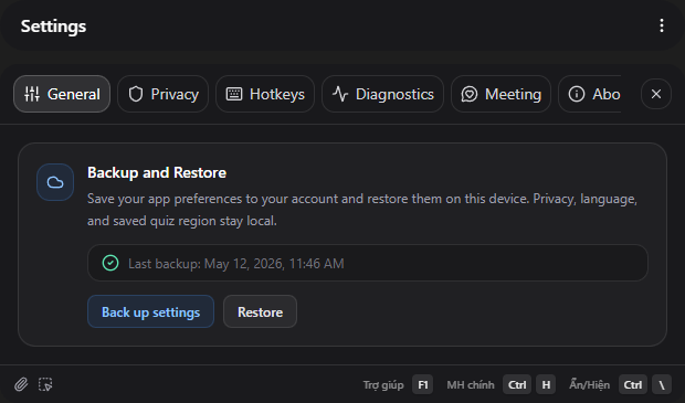 Backup and Restore settings
