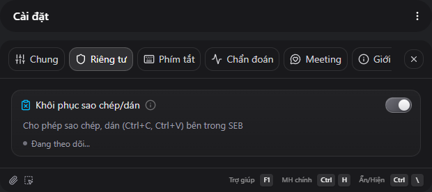 Khôi phục sao chép/dán SEB